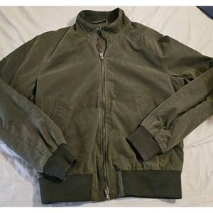 ZARA Men's Size M Green Bomber Jacket Soft Suede Feel Lined Zip-Up Casual